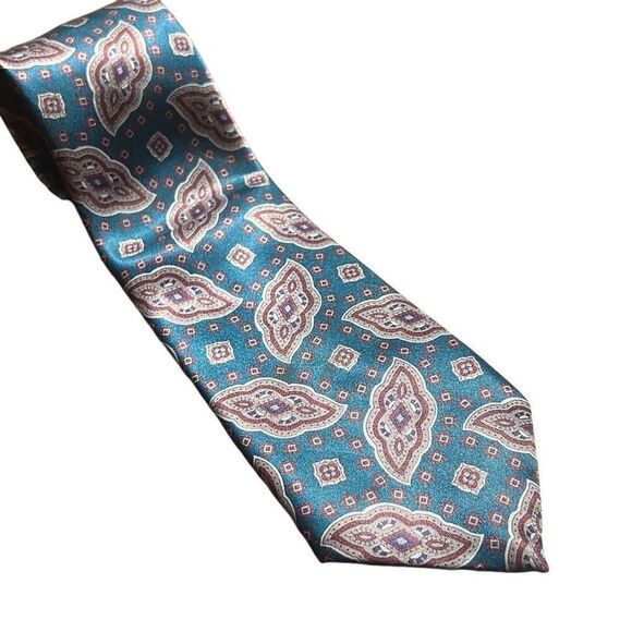 John Weitz Mens Tie Extra Long Teal Blue Paisley Silk‎ Necktie - Picture 1 of 4